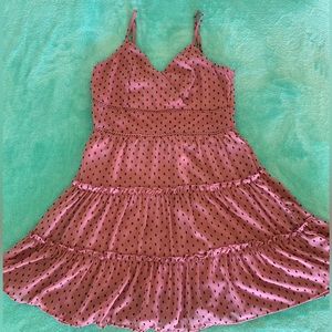 Trixxi polka dot Blush Pink Dusty Rose Strawberry tiered Flare Ruffle Dress mini